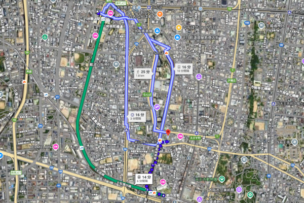 なんばOCATから今宮戎神社へのおすすめ経路図