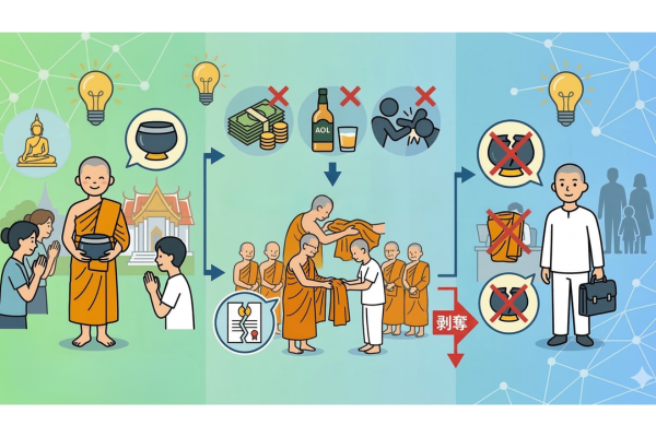 違反すればお坊さんの資格を剥奪されてしまうタイの僧侶のイメージ図解画像