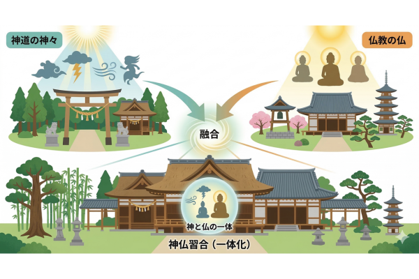 神社とお寺は一体だったイメージ図解画像